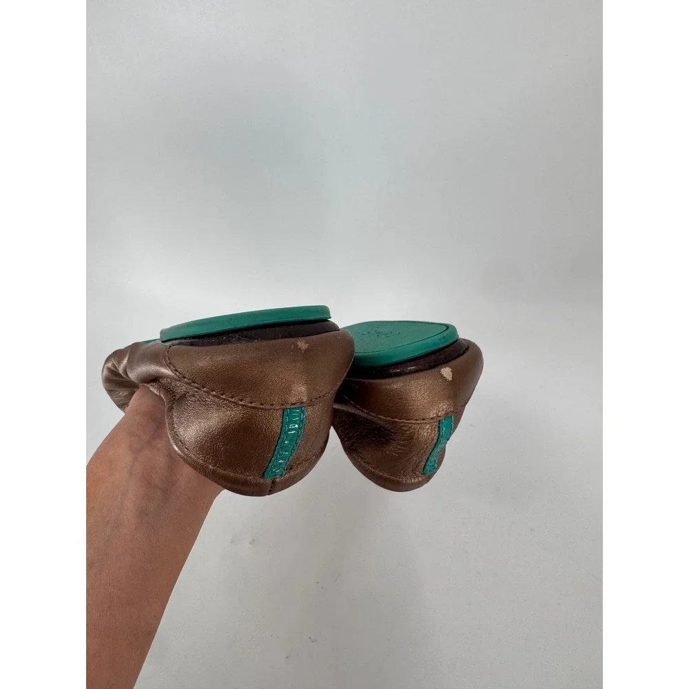 Tieks Ballet Flats Women Size 7 Bronze Metallic Leather Foldable Teal Sole